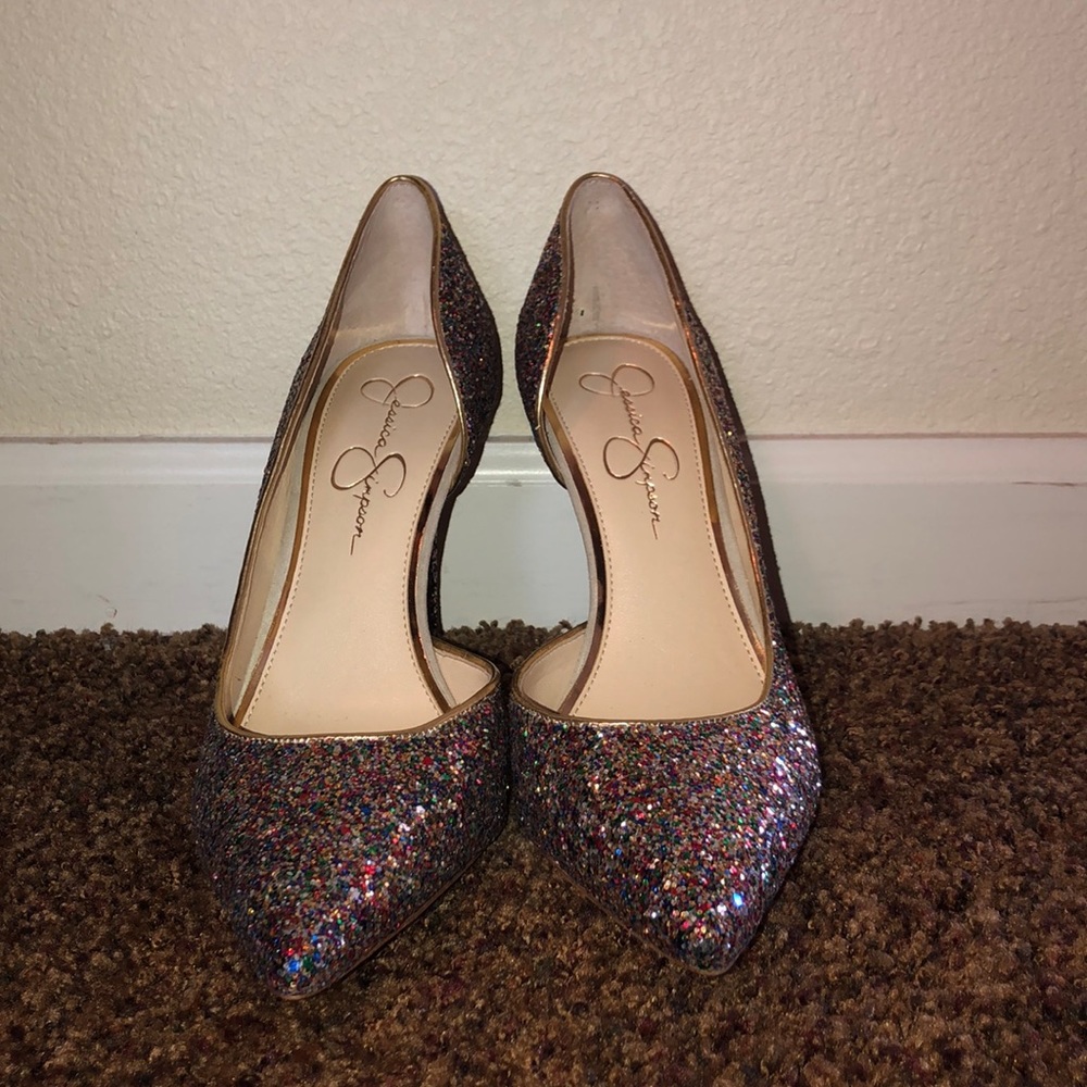 Jessica Simpson sparkly pointy toed stilettos